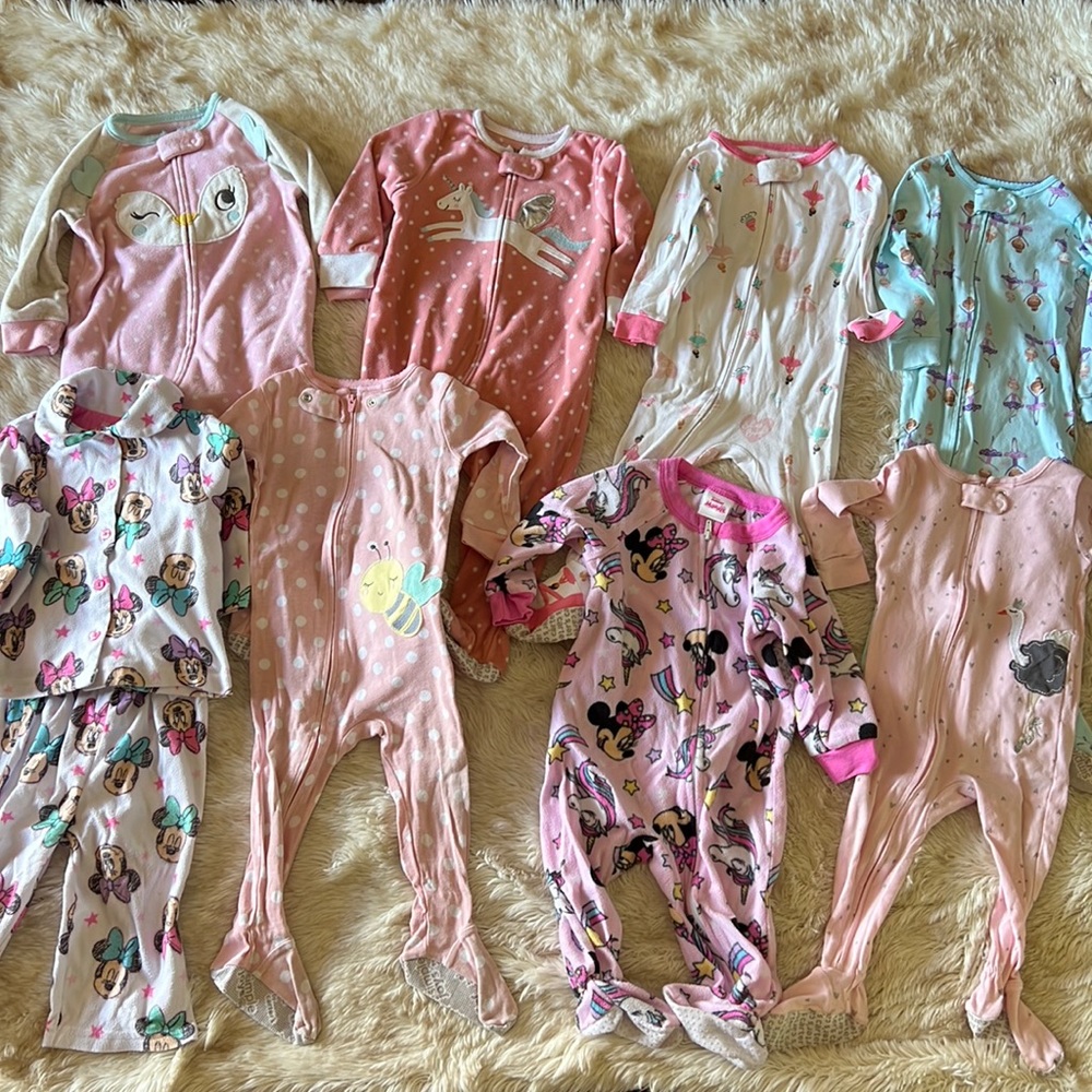 12 month carter footed pajamas pink white blue Minnie Mouse